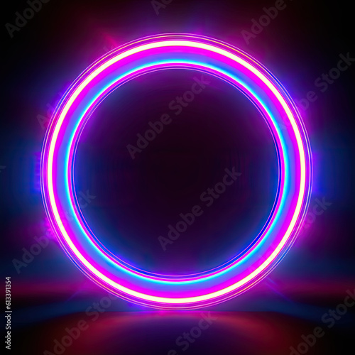 Neon tube circle Frame Pink Blue orange purple and yellow, Abstract background.