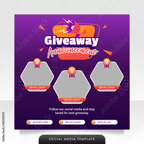 Creative giveaway winner announcement social media post banner template.