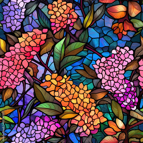 Colorful stained glass flowers seamless repeat pattern  Generative AI  