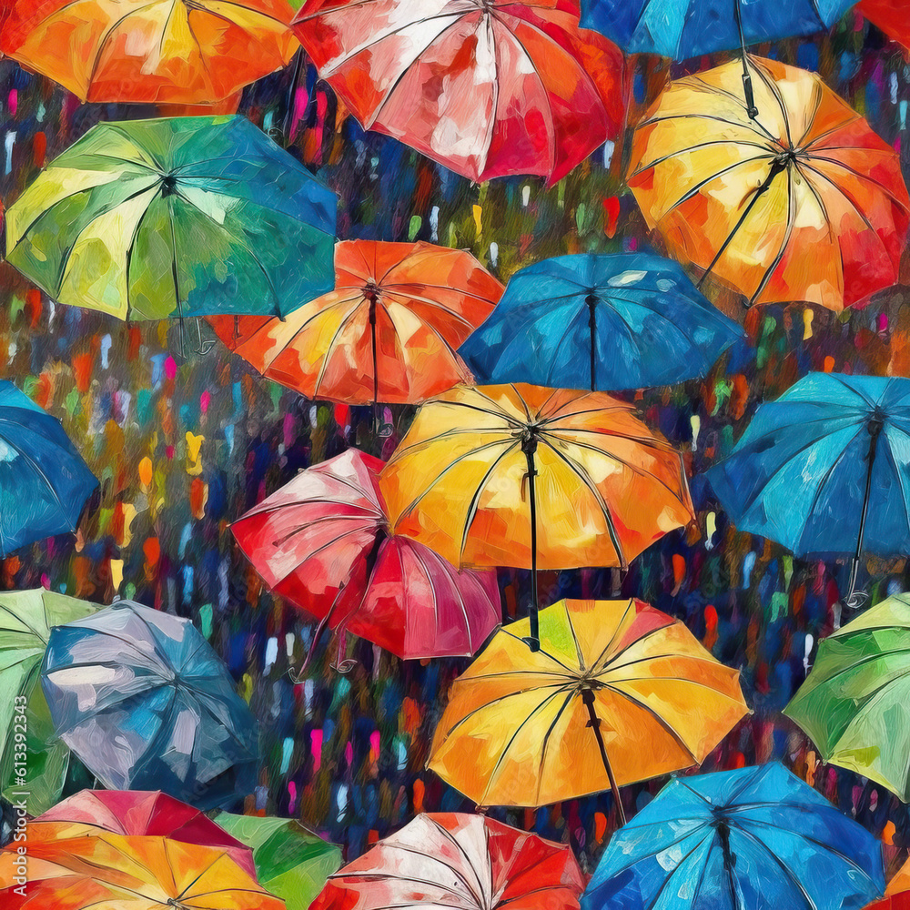 Obraz premium Colorful umbrellas rainbow seamless repeat pattern [Generative AI] 