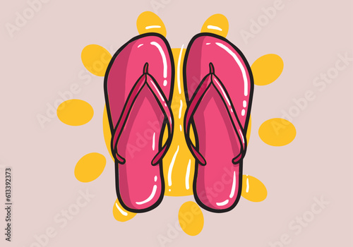 Hand drawn colorful summer flip flops for beach holiday designs. Sandal beach wear colorful. Flip flops.