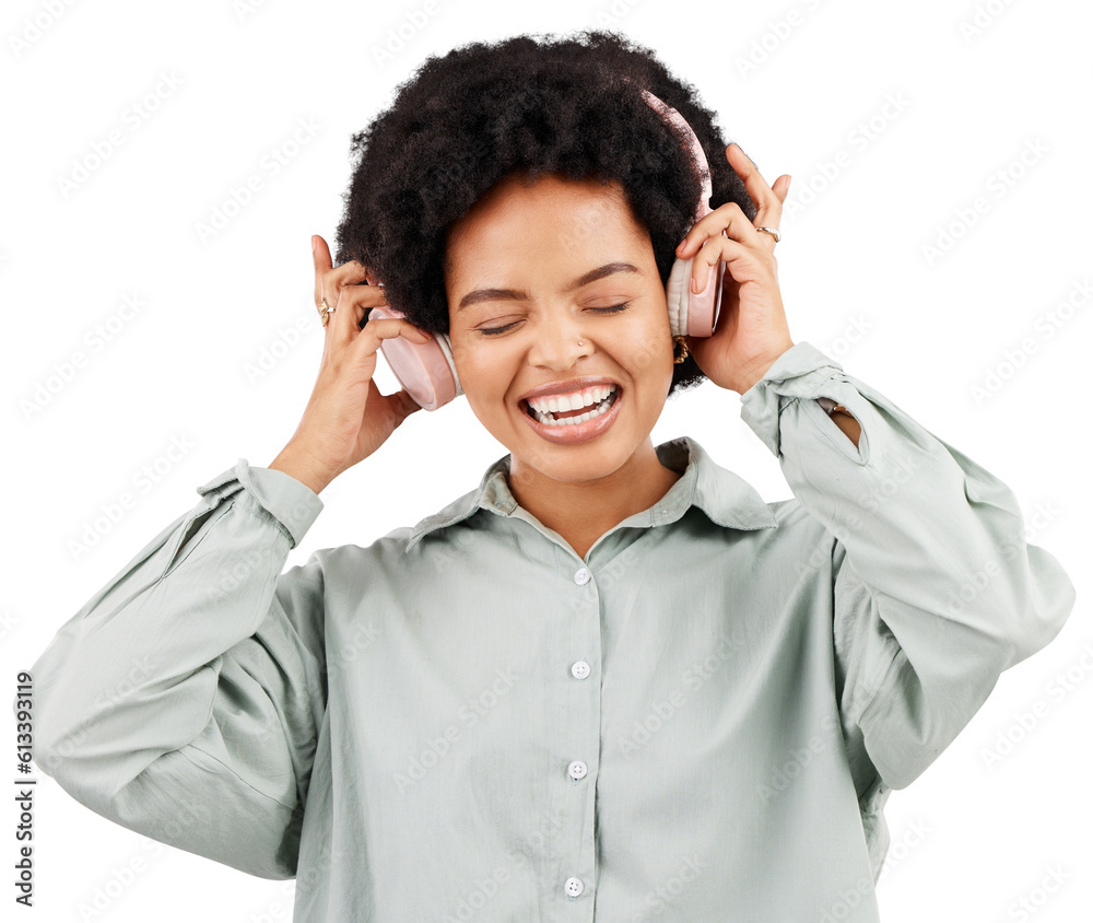Headphones, dance and happy black woman with music podcast on isolated, transparent or png background. Earphones, radio and African female dancing to online audio, track or streaming album or song Headphones, dance and happy black woman with music podcast on isolated, transparent or png background. Earphones, radio and African female dancing to online audio, track or streaming album or song