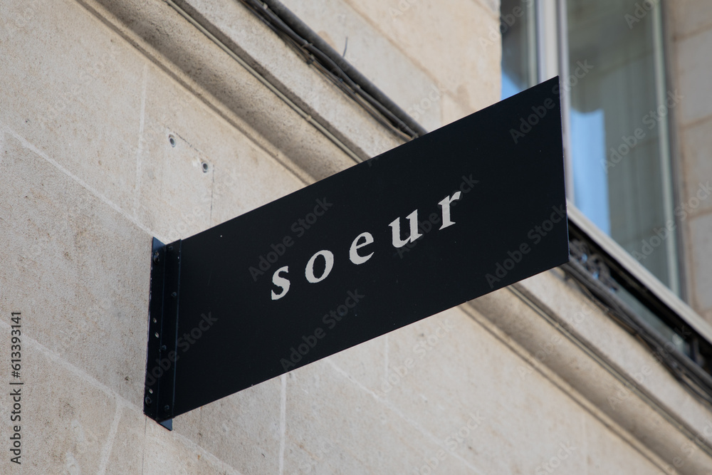 soeur logo brand and text on shop facade wall sign in the main shopping ...