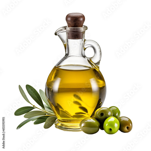 bottle of oil with olives photo