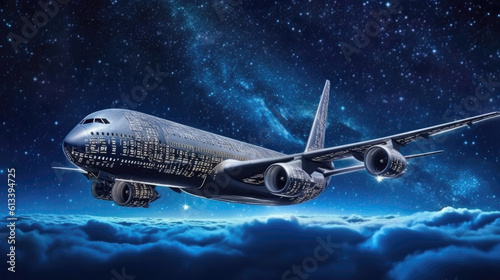 Airplane With A Starry Background Hd Cosmic Landscape. Generative AI