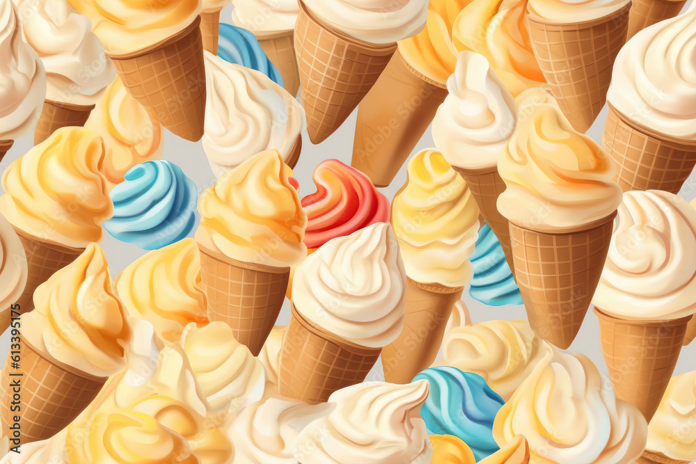Close Up Texture Of Vanilla Ice Cream. Banner. Seamless. Generative AI