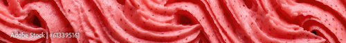 Close Up Texture Of Strawberry Ice Cream. Banner. Panorama. Generative AI