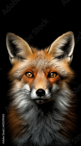 Portrait Of Fox Animal On Black Background. Generative AI
