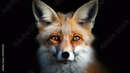 Portrait Of Fox Animal On Black Background. Generative AI