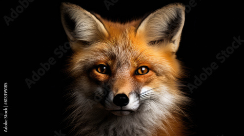 Portrait Of Fox Animal On Black Background. Generative AI © Ян Заболотний