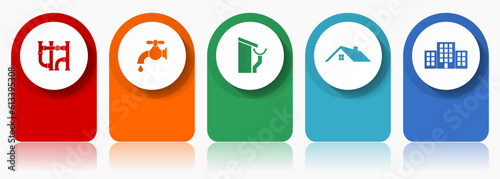 Home service icon set, flat design miscellaneous colorful icons such as pipe, tap, roof and gutter, house and building for webdesign and mobile applications, infographic vector template in eps 10