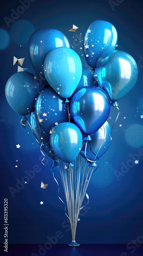 Balloons Royal Blue Birth Day Celebration Greeting Card Design. Generative AI