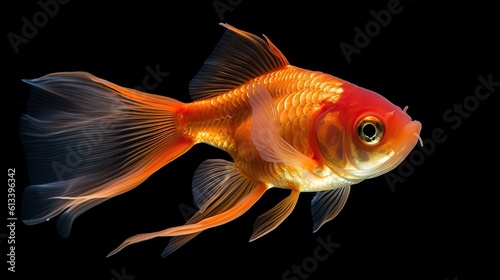 Goldfish isolated on a dark black background, Generative AI