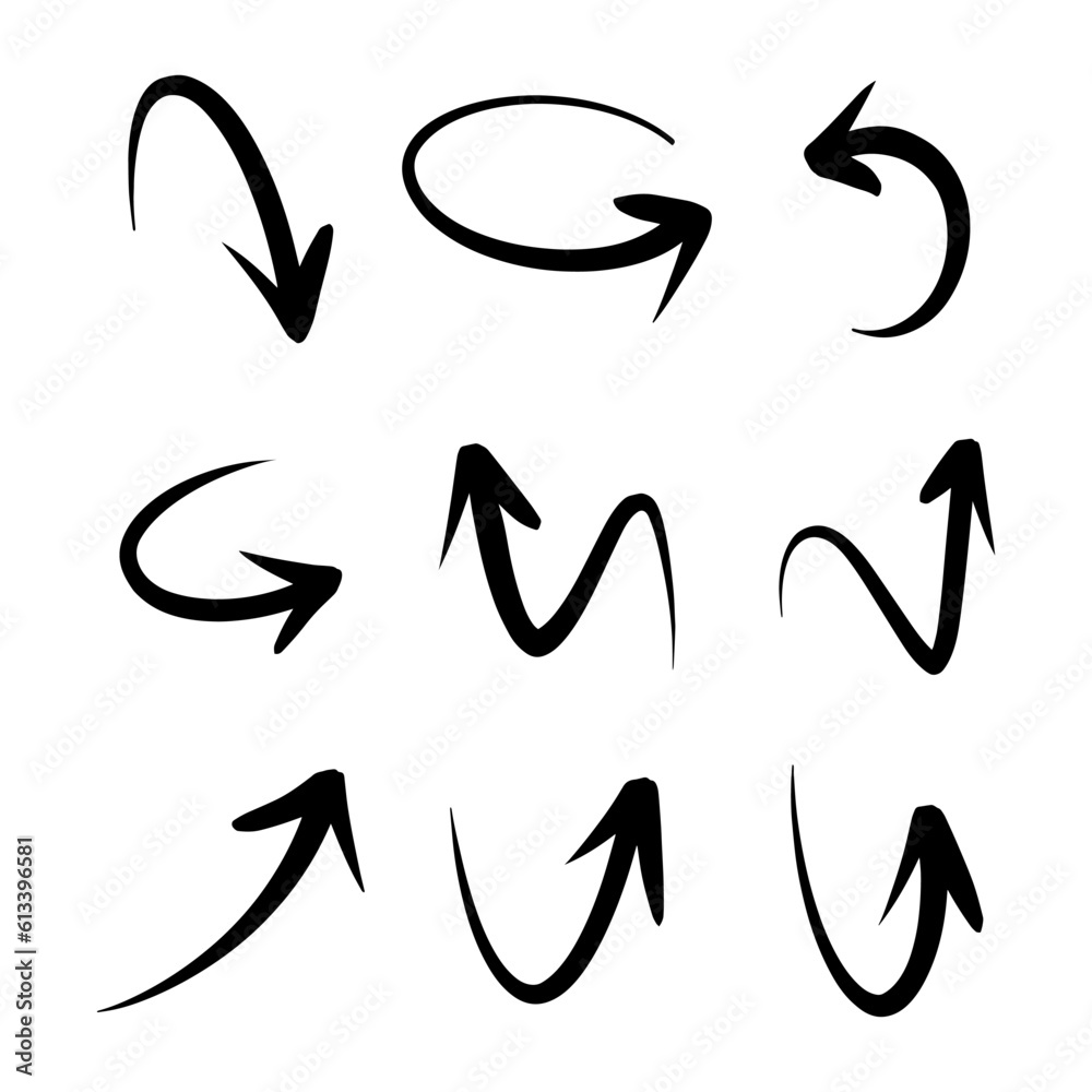 hand drawn arrow set. Doodle vector illustration. eps 10.