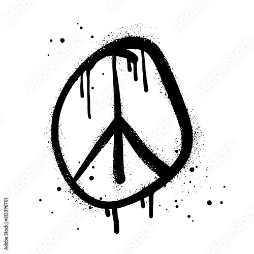 Spray painted graffiti Peace sign. on black over white. peaceful drip symbol.  isolated on white background. vector illustration