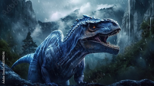 HD wallpaper: blue dinosaur illustration, raptor, jurassic park, Jurassic World,Generative AI