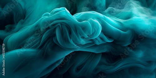 teal color smoke background surrounded by black waves, in creative abstraction style