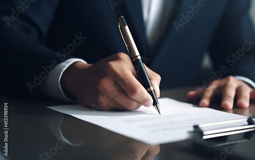 Businessman signs contract documents