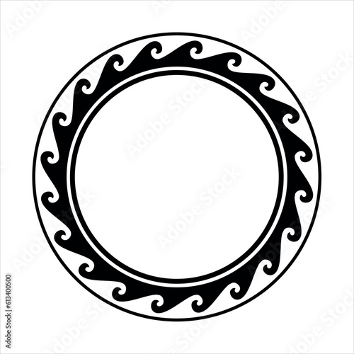 Round wave border frame maori design black and white