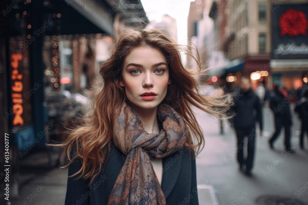 closeup of woman in the street. Generative AI