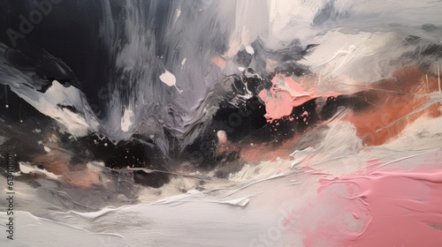 Abstract colorful oil painting. Pink, white, gray, black colors. 