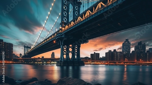 HD wallpaper  lighting  usa  united states  new york  manhattan bridge  dusk  