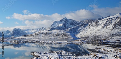 Beautiful scenery of snow mountain during winter season at Norway, Europe. 