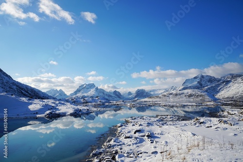 Beautiful scenery of snow mountain during winter season at Norway, Europe.  © Chaiwat