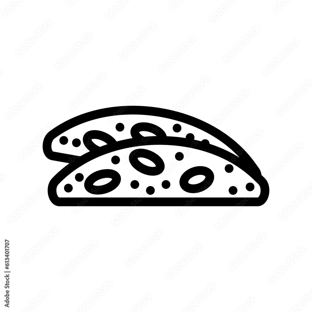 almond biscotti food snack line icon vector. almond biscotti food snack sign. isolated contour symbol black illustration