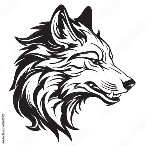 A wolf head flat logo illustration on transparent background. 2d illustration in cartoon. doodle style 