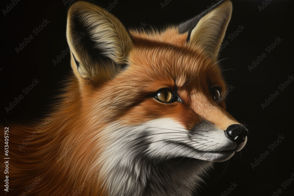 Red fox portrait in black background. Generative AI. Red fox portrait in black background. Generative AI.