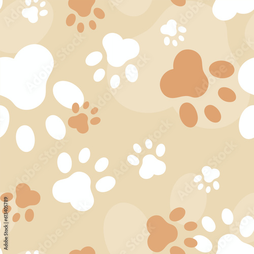 Vector Illustration.Cute paw animals.Grooming.Veterinary.Pets.Seamless pattern. Repeating cartoon dog or cat on white background. Repeated marks pet texture for design prints. Stylish, Fashion. 