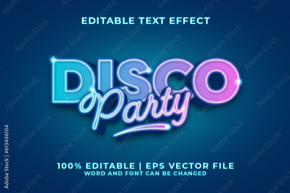 Disco Party 3d Editable Text Effect Neon Style Premium Vector