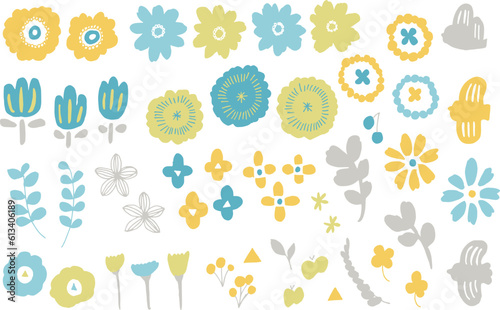 ベクター。北欧モチーフの草木と花のベクターイラストセット。北欧風フレーム背景。Vector. Vector illustration set of plants, trees and flowers with Scandinavian motif. Scandinavian style frame background.