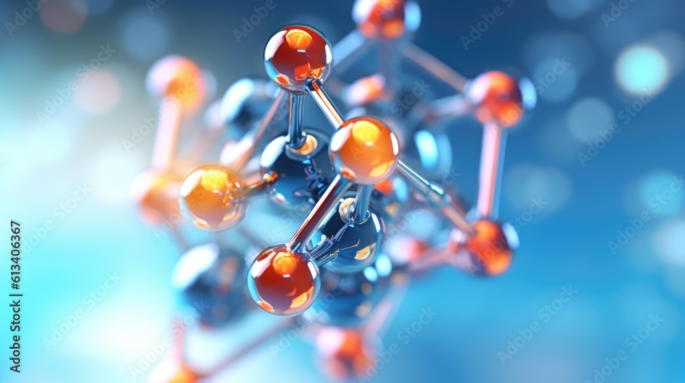 Science laboratory background, Atom molecular structure, 3D illustration of molecule and atom model for science background - obrazy, fototapety, plakaty 