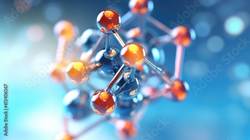 Science laboratory background, Atom molecular structure, 3D illustration of molecule and atom model for science background photo
