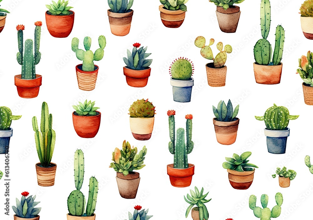 Seamless collection of cactus plants. Generative AI. Seamless collection of cactus plants. Generative AI.