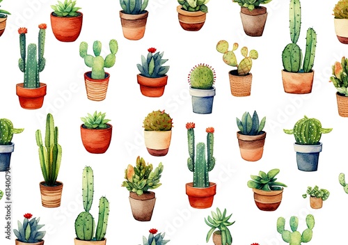 Seamless collection of cactus plants. Generative AI.