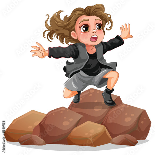 Girl standing on the rock