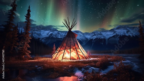 In the remote wilderness, far from city lights, the night sky transforms into a kaleidoscope of colors as the aurora,