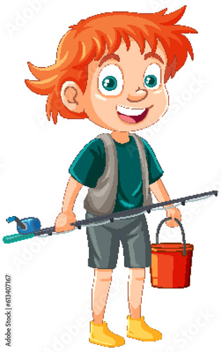 Isolated boy cartoon fishing
