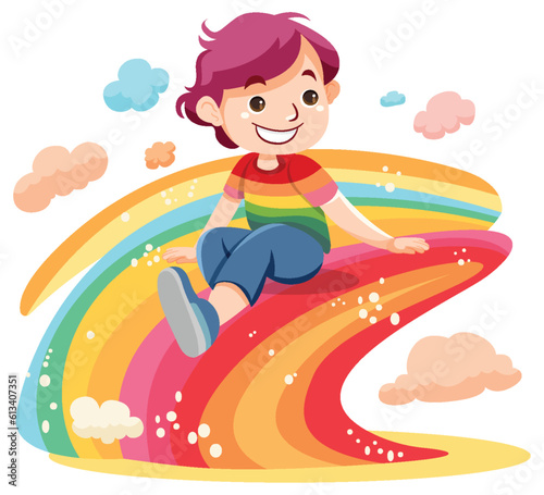 Happy Girl on Rainbow Wave