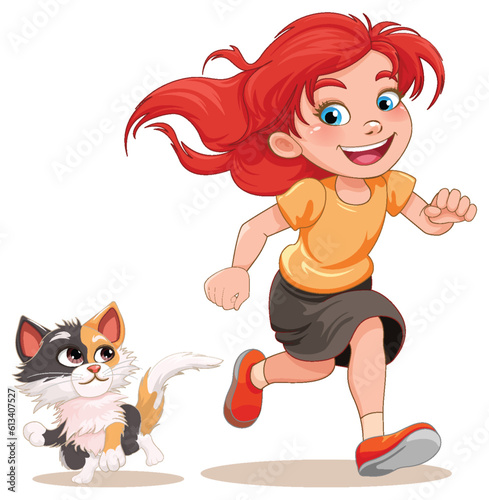 Happy girl running cartoon