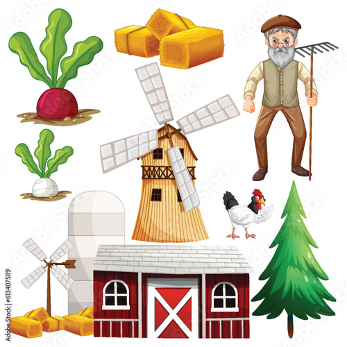 Farm Objects and Elements Vector Set