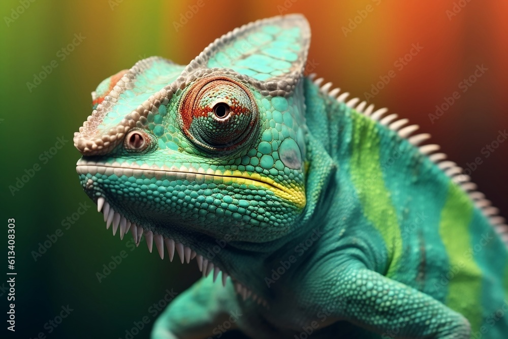 Close-Up of Green Colored Chameleon - Vibrant Reptile and Nature's Camouflage, Generative AI