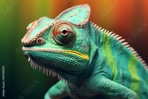 Close-Up of Green Colored Chameleon - Vibrant Reptile and Nature's Camouflage, Generative AI © Haider