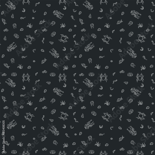 Seamless seafood pattern. Drawn seafood background
