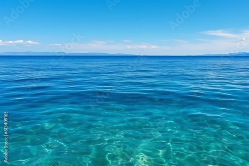 blue sea and sky with white clouds, horizon
