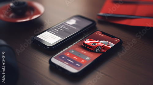 smartphone with modern car online view created with Generative AI