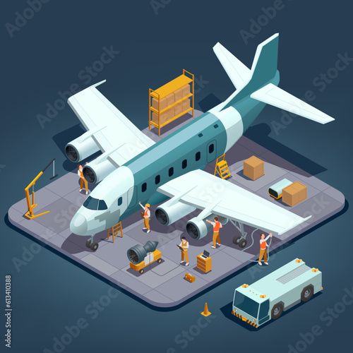Airplane Maintenance Isometric Composition